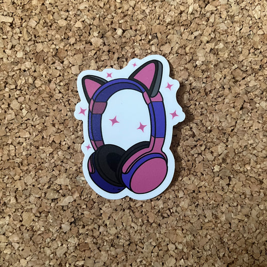 Gamer Girl Cat Gaming Headphones Sticker