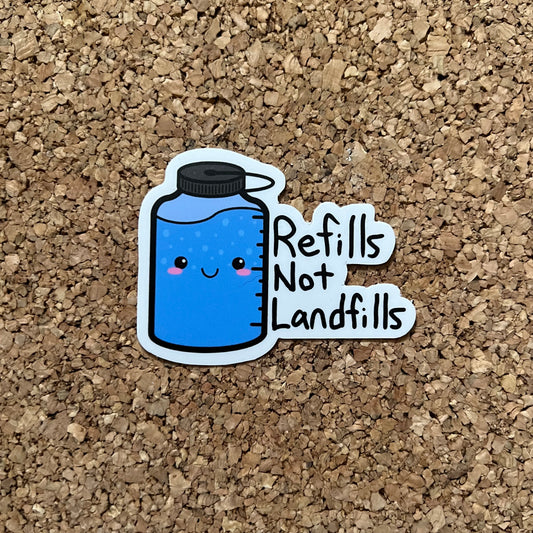 Refills Not Landfills Water Bottle Sticker