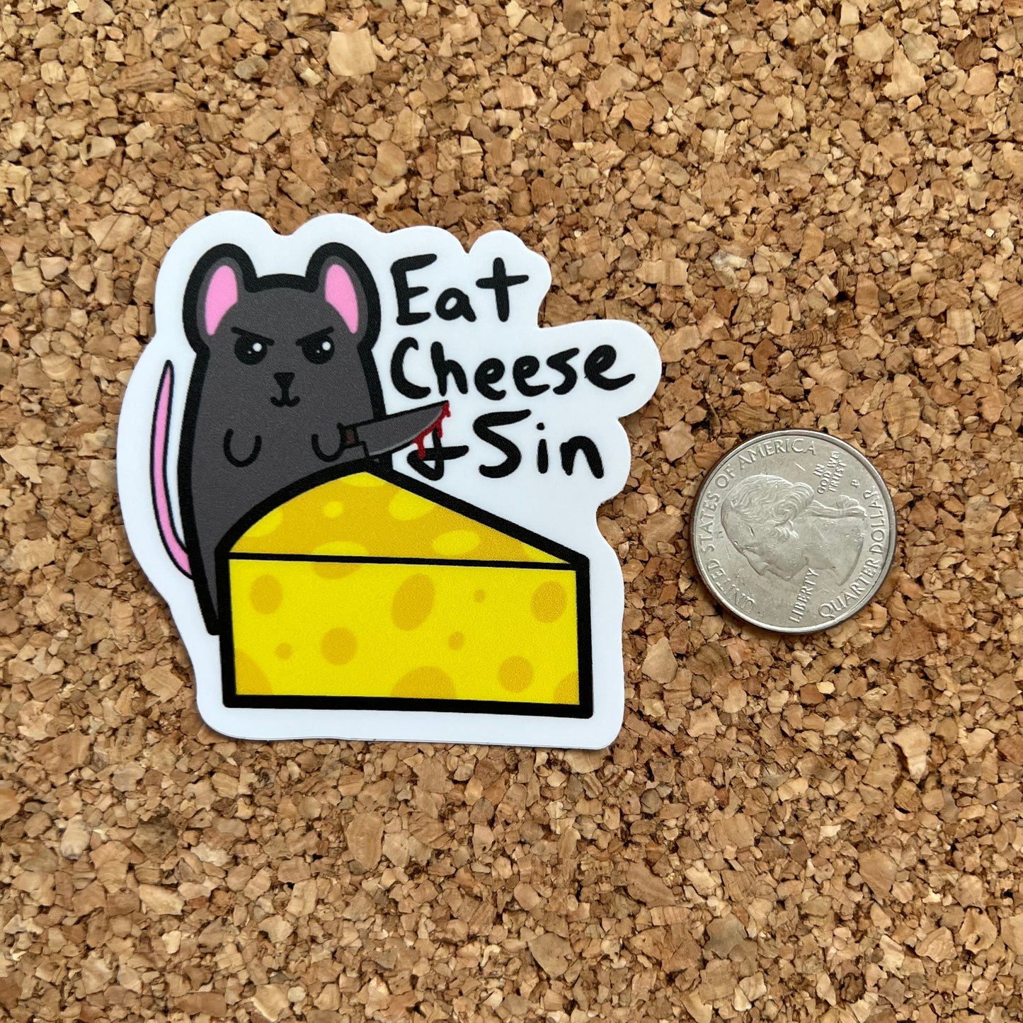 Eat Cheese & Sin Kawaii Mouse with A Knife Sticker