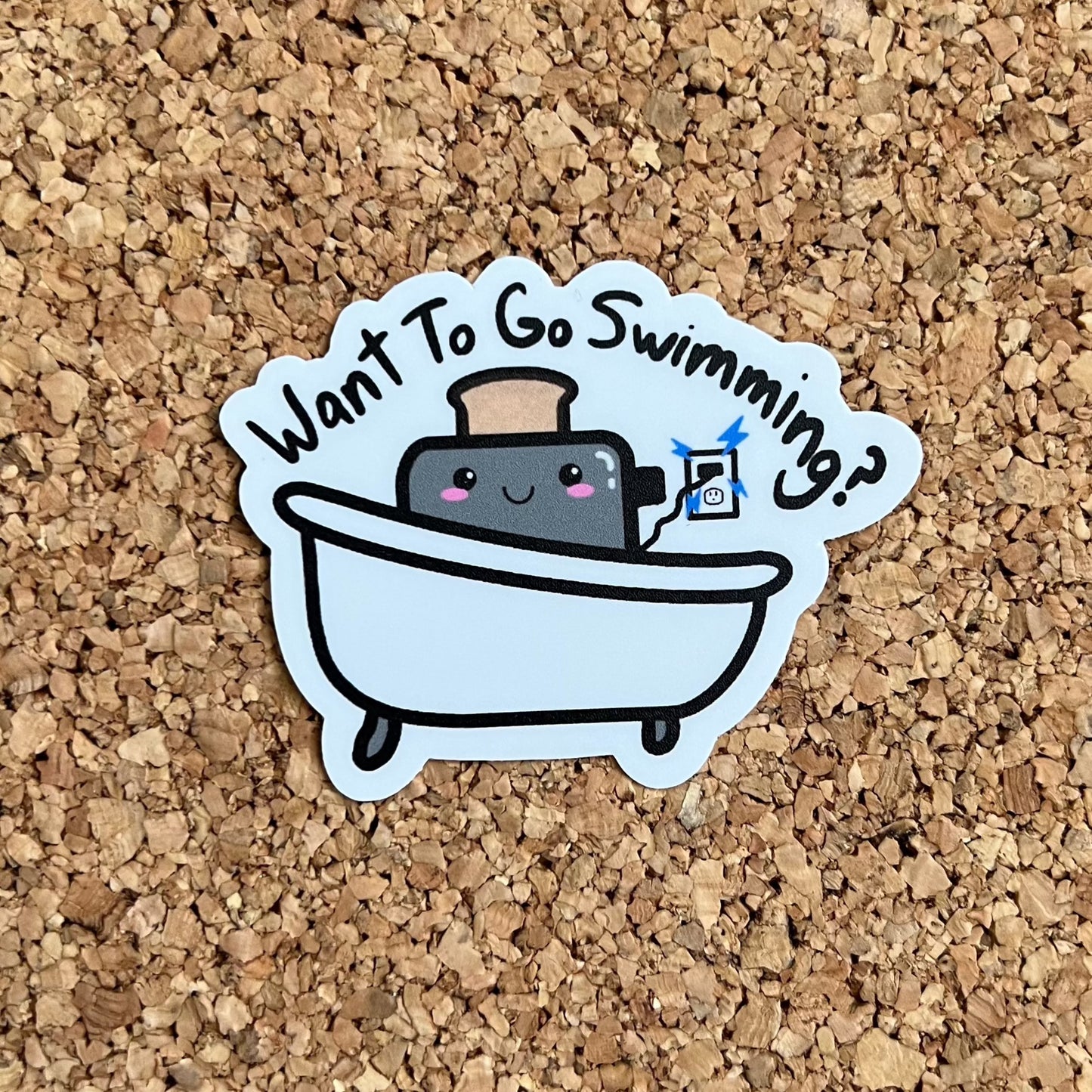 Want To Go Swimming Funny Kawaii Toaster In A Tub Sticker