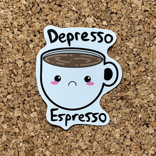 Depresso Espresso Kawaii Coffee Cup Sticker