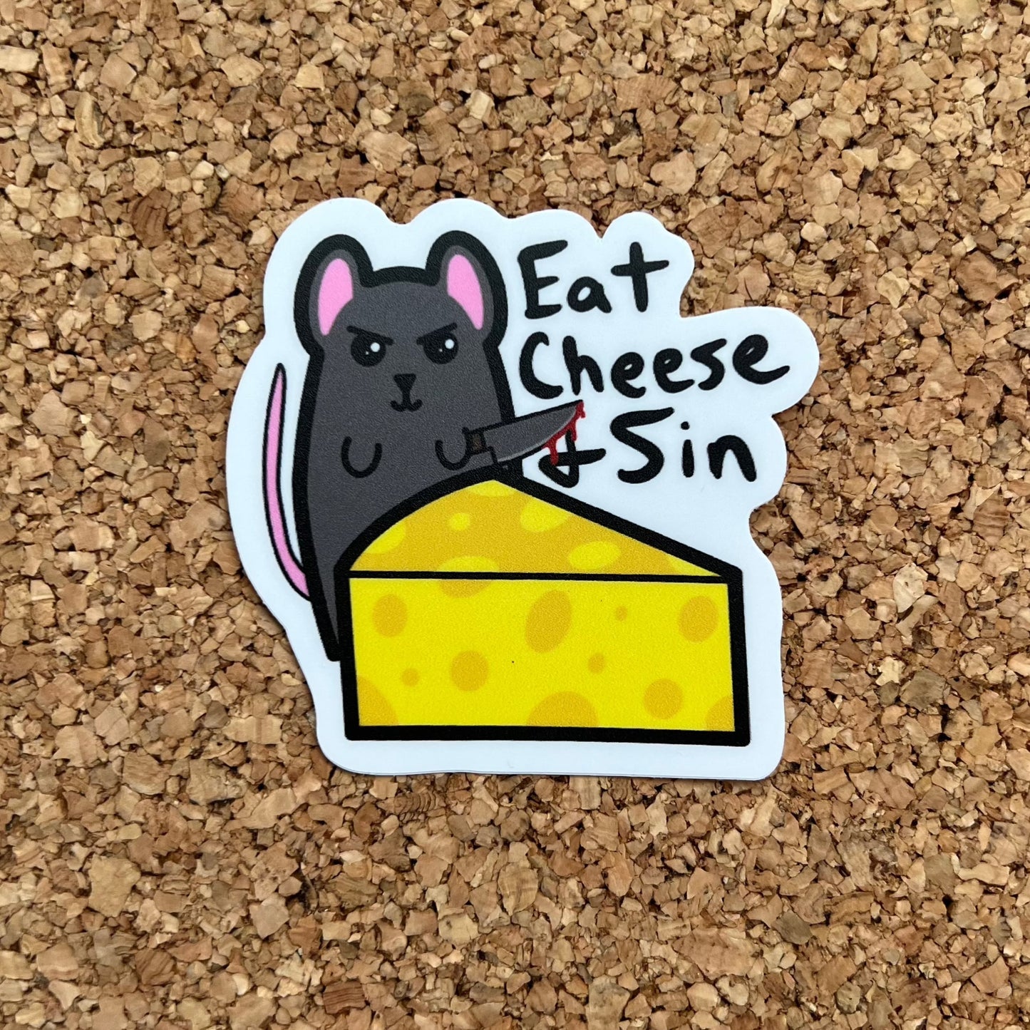 Eat Cheese & Sin Kawaii Mouse with A Knife Sticker