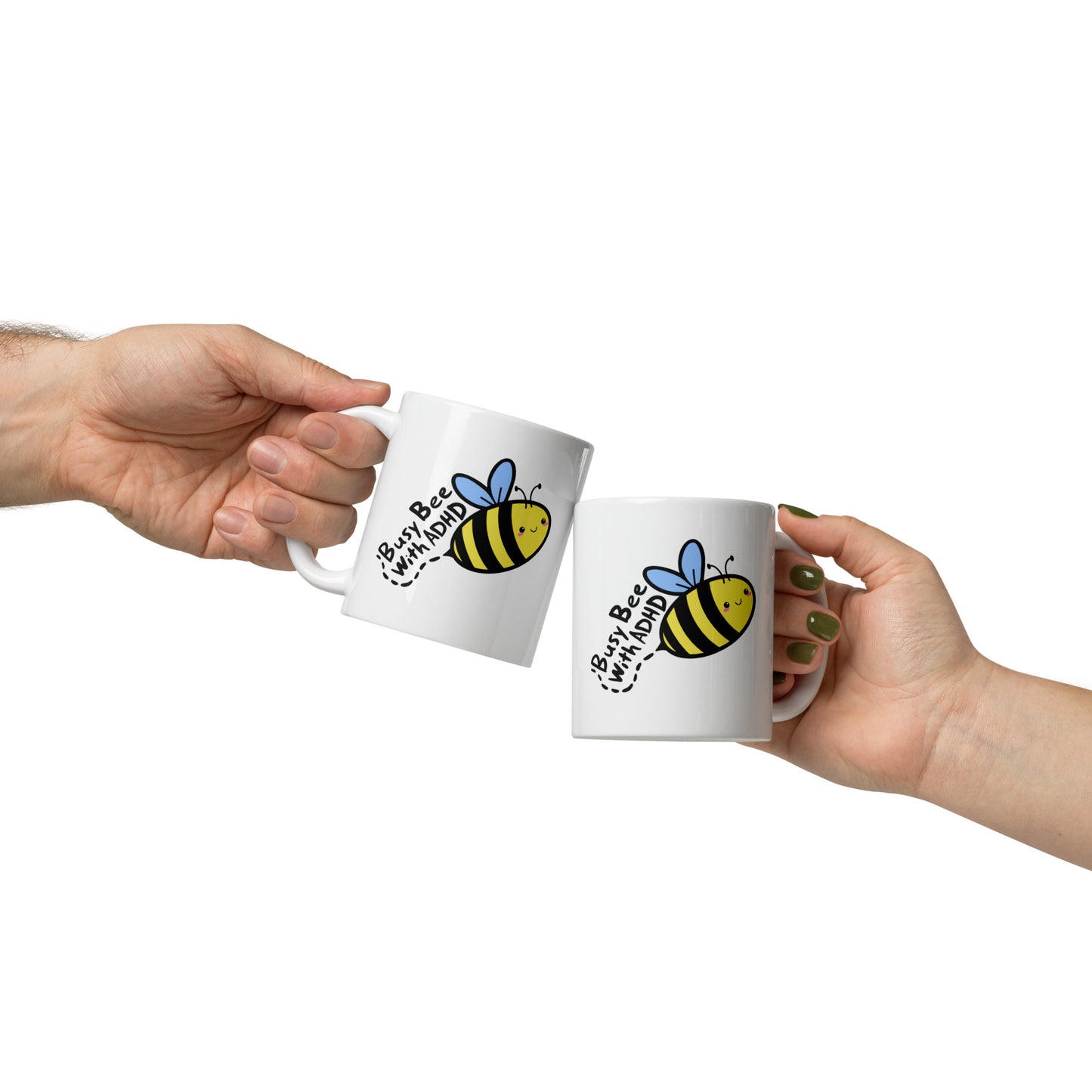 Busy Bee With ADHD White glossy mug