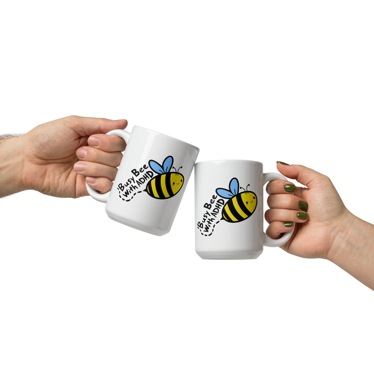 Busy Bee With ADHD White glossy mug