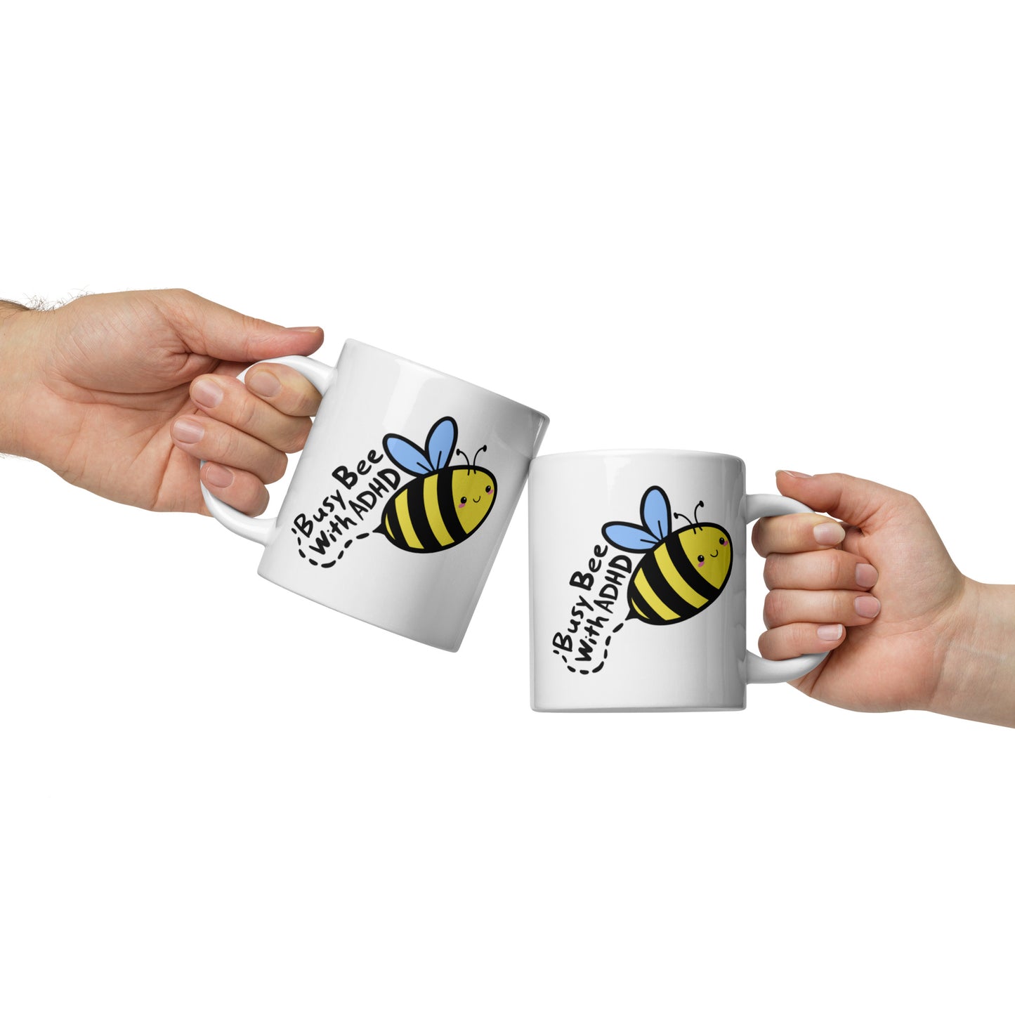 Busy Bee With ADHD White glossy mug